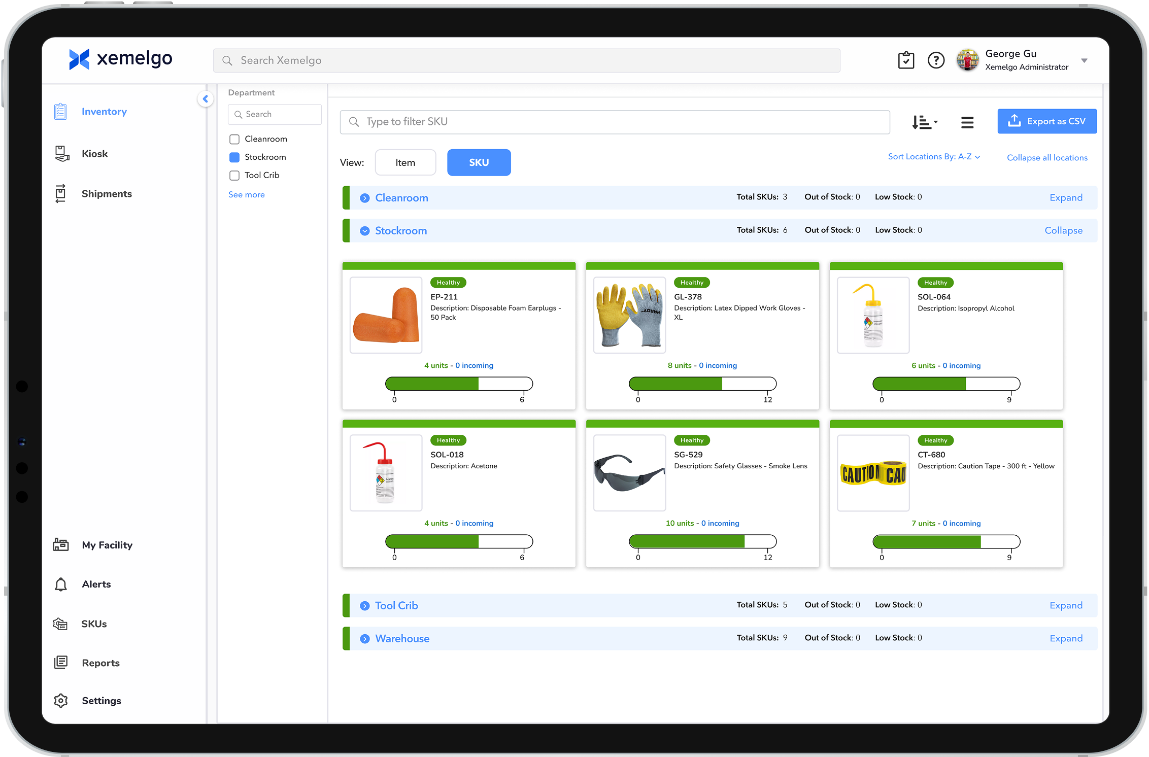 Inventory Track Page - Stockroom