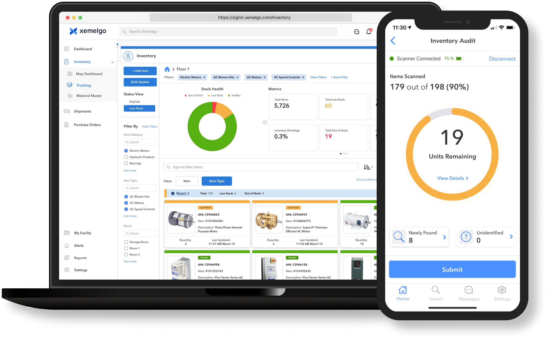 Xemelgo RFID Inventory managent software web and mobile app interface